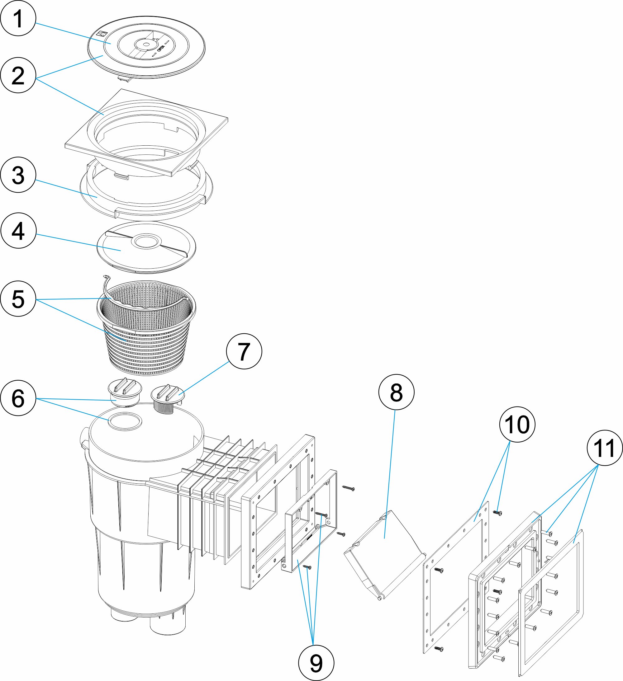 SKIMMER 17,5LPP. B. STAND. TAPA CUADRADA