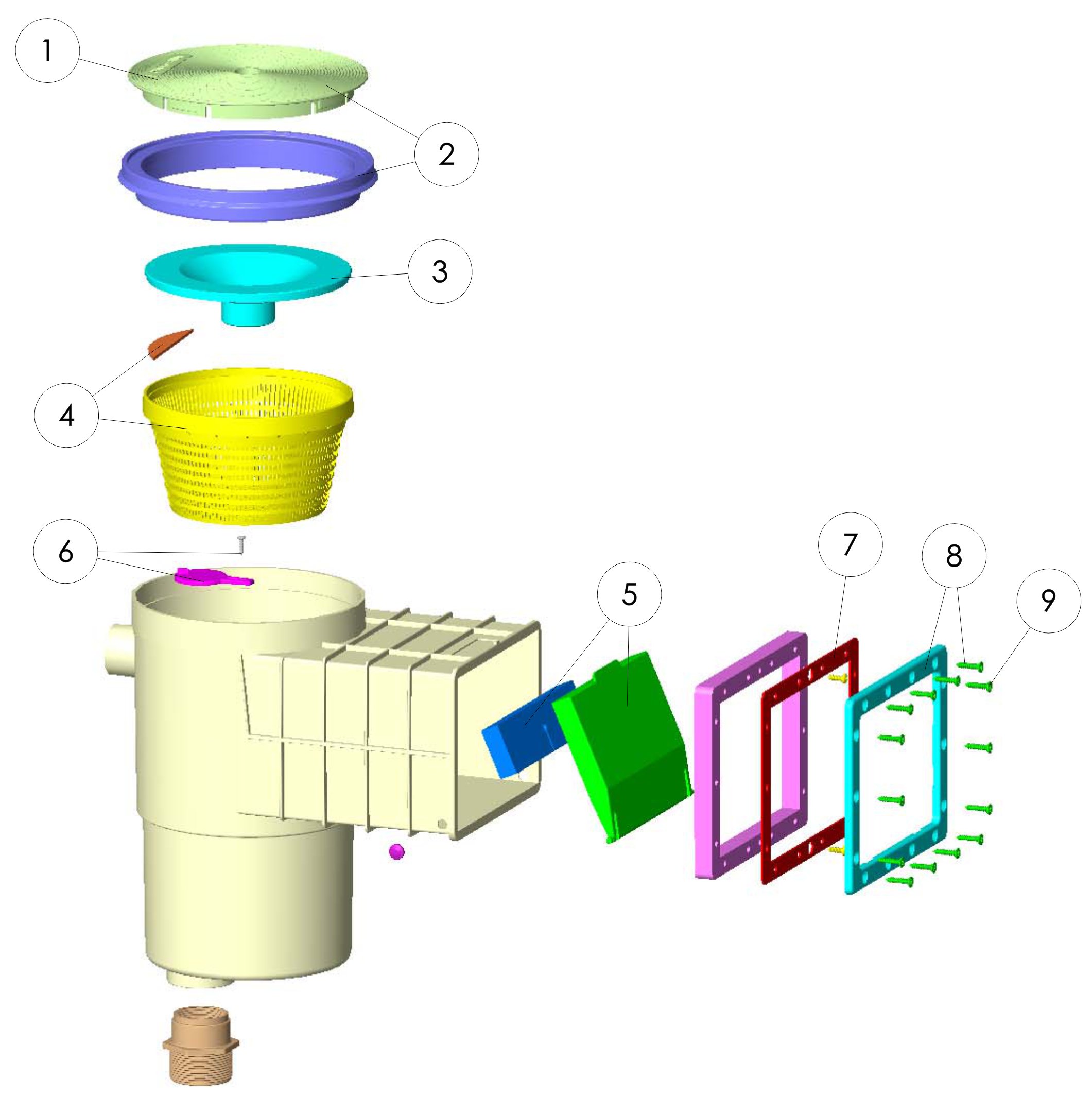 SKIMMER HYDROSWIM BOCA PEQUEÑA PISCINA PREFABRICADA TAPA REDONDA