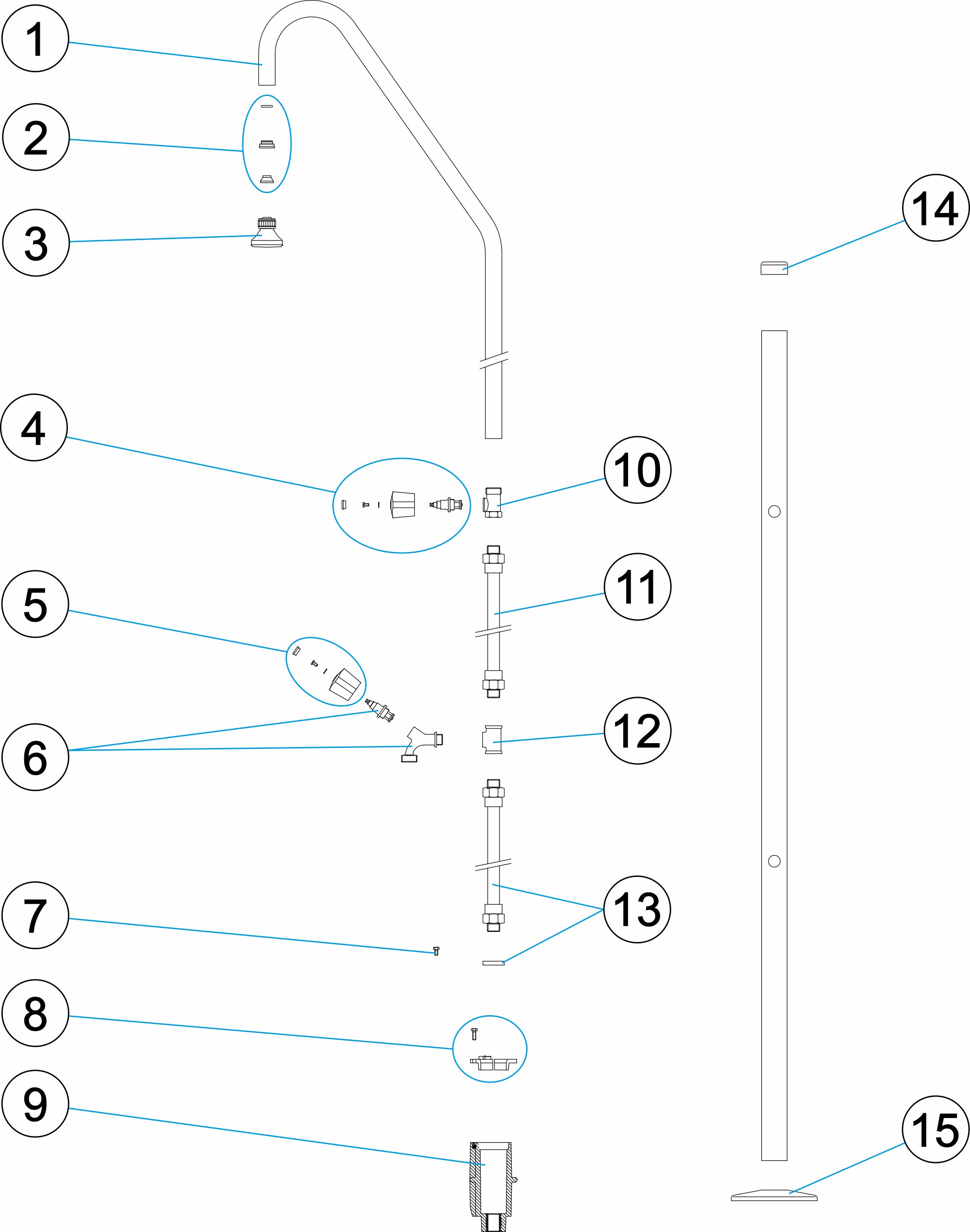 DUCHA 1 ROCIADOR 1 VALVULA Y LAVAPIES