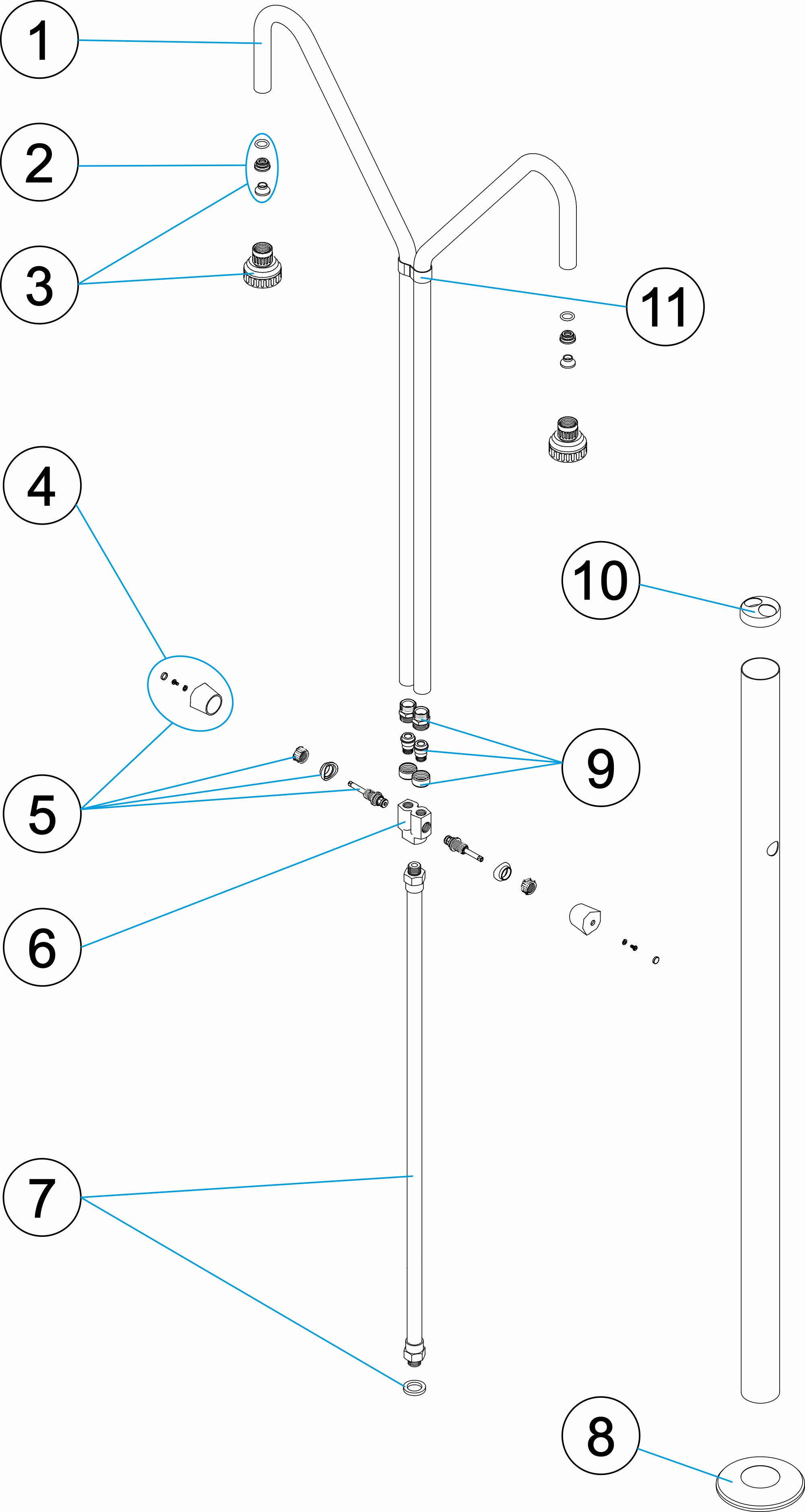DUCHA 2 ROCIADORES Y 2 VALVULAS TUBO D. 63